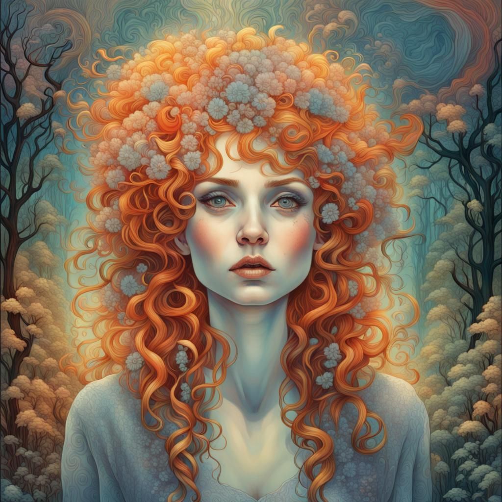 Rainbow Lady in Tim Burton Style, Detailed Fantasy Art