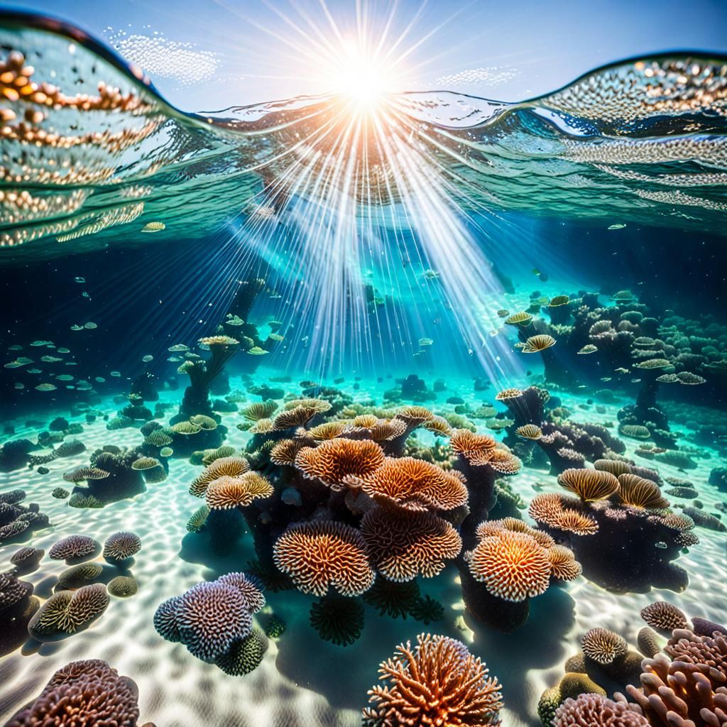 Underwater Coral Reef with Sparkling Sunlight