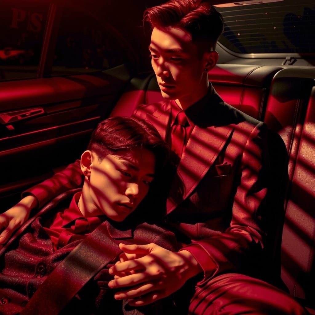 Pre-Raphaelite Photo of Men in Crimson Light