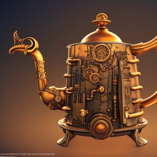 Steampunk Teapot: Detailed Matte Painting in 8K