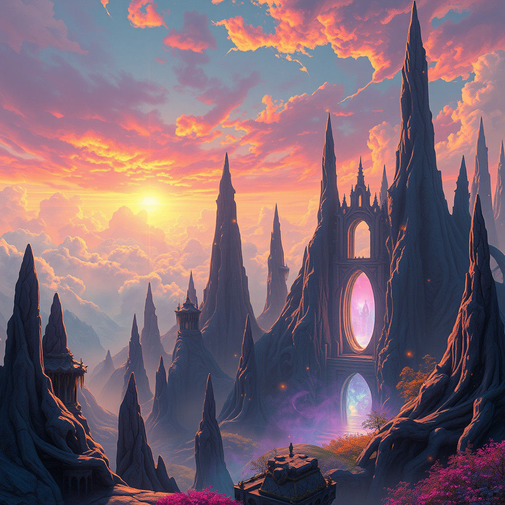 Ethereal Fantasy Realm with Iridescent Glow