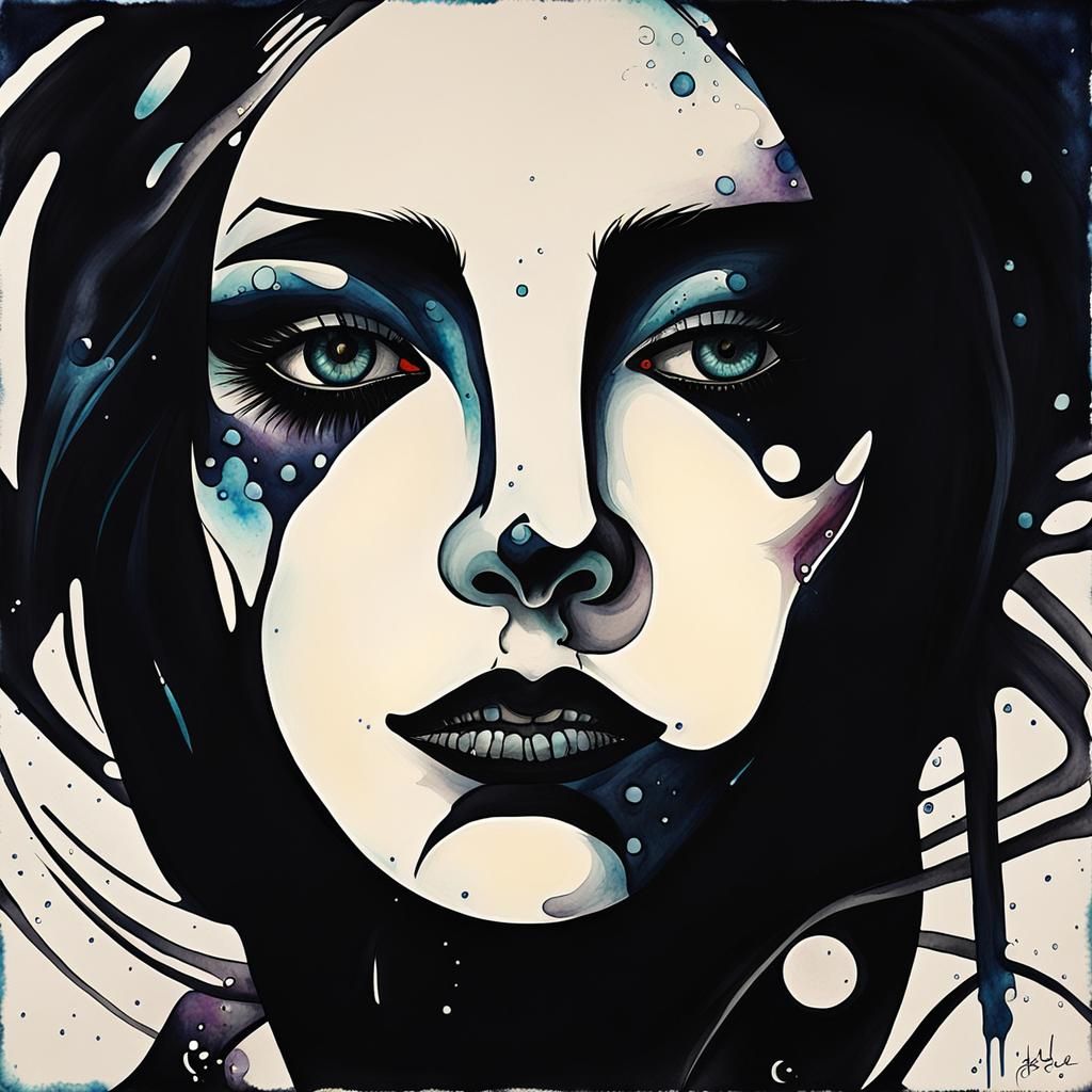 Mama Muerte Rides a Motorcycle in Watercolor