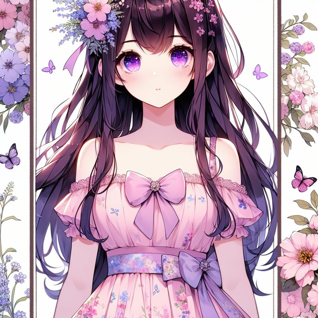 Anime Style Portrait of Girl with Purple Eyes