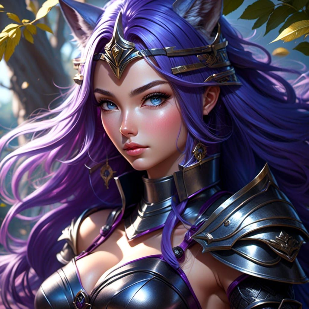 Female Knight in Neon Armor with Wolf Ears