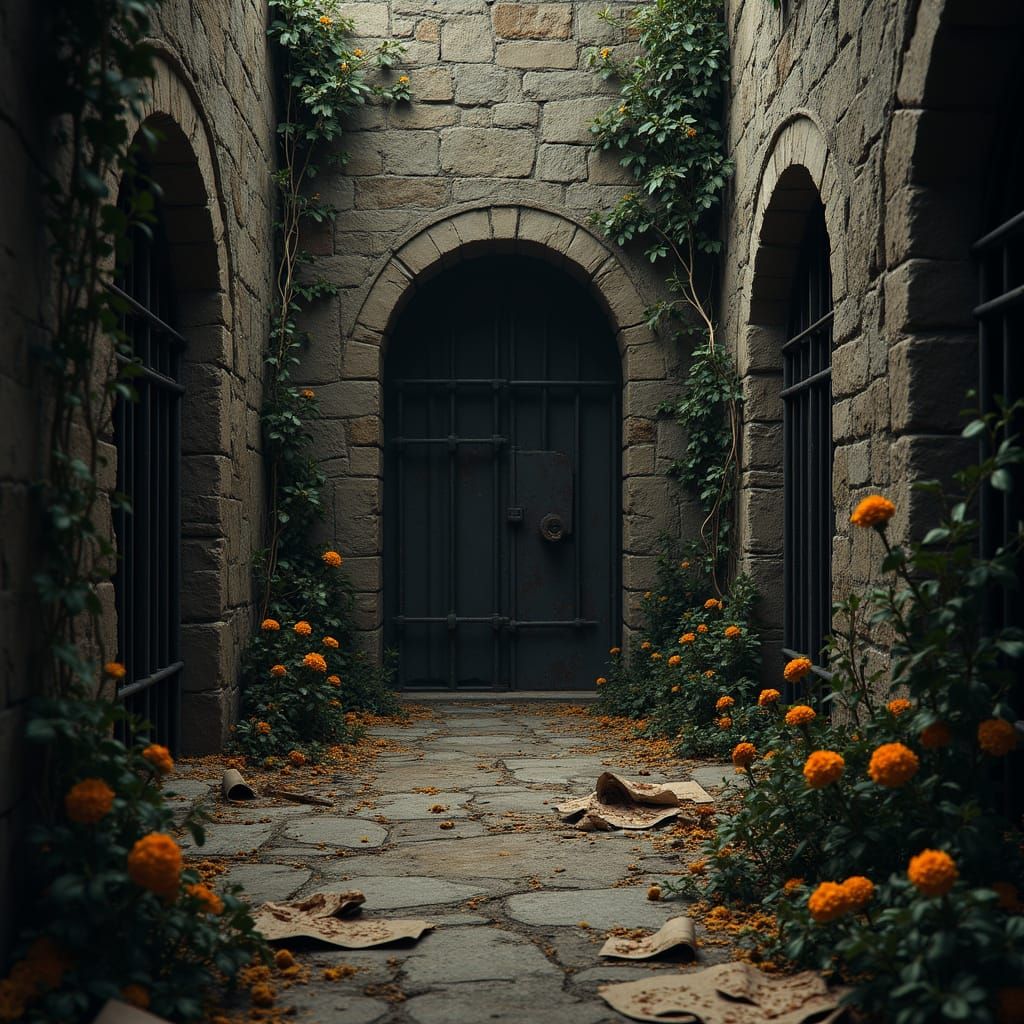 Courtyard with marigolds