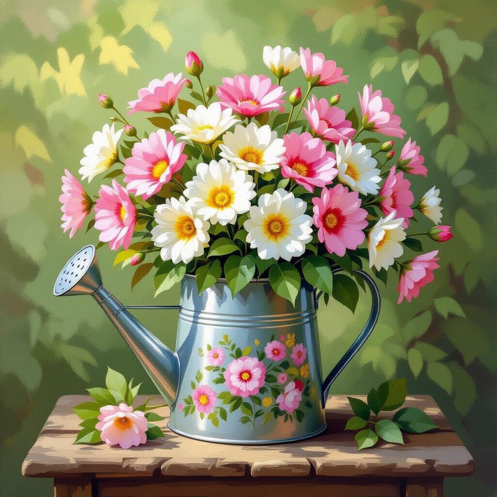 Impressionist Bouquet in Watering Can