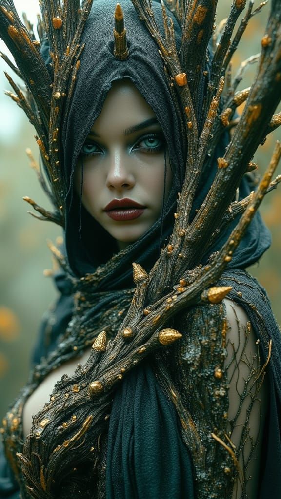 Woman Wielding Supernatural Weapons in Nightmare Scene