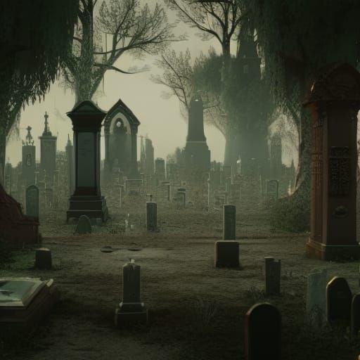 Ethereal gothic cemetery with Crypts and tombstones& haunting vibes& gothic vibes& ethereal vibes& dark fantasy vibes& f...