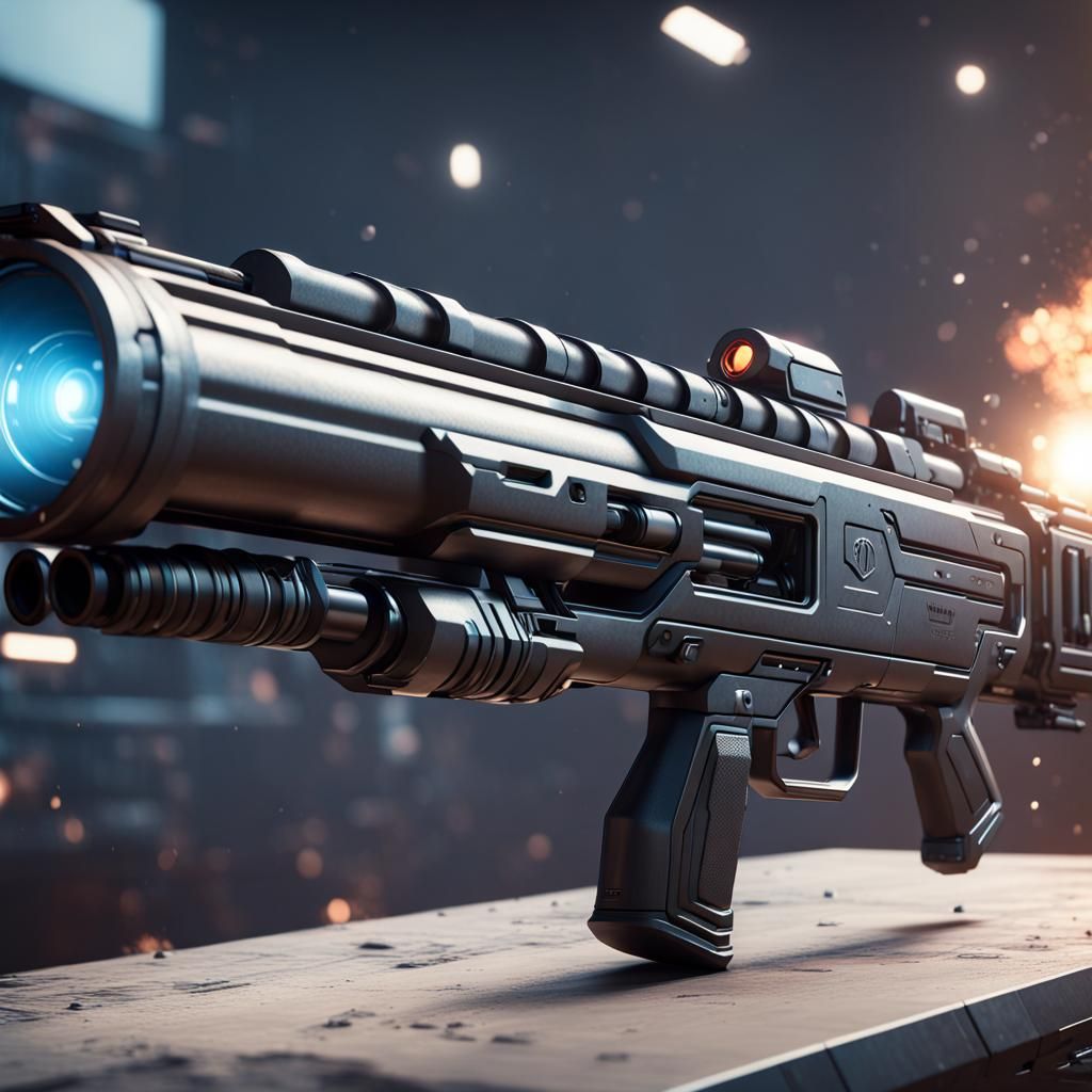 Futuristic Grenade Launcher in 3D, Cinematic Lighting