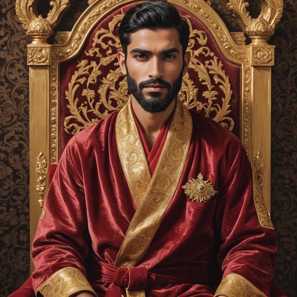 Elegant Nobleman in Red Velvet Robe: Impressionist Portrait