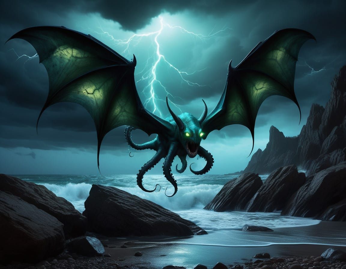 Mysterious Deep-Sea Hybrid Emerges into Stormy Night