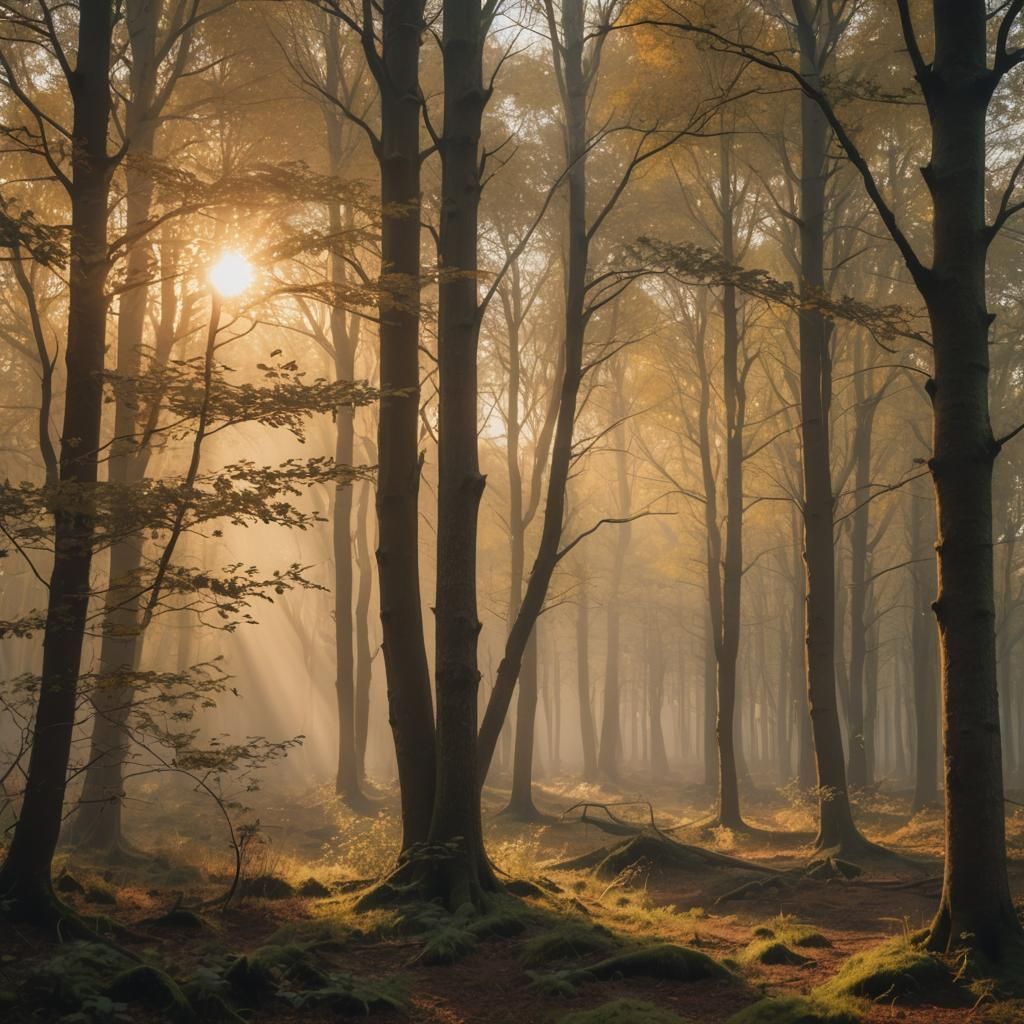 Golden Hour Sunset in Woodland: A Cinematic Still