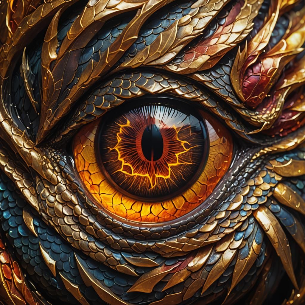 Dragon's Eye Macro: Golden Scales and Intense Light
