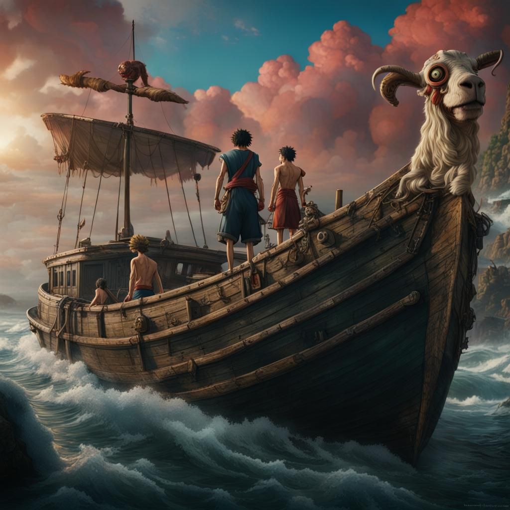 One Piece Crew Sailing Into the Distance