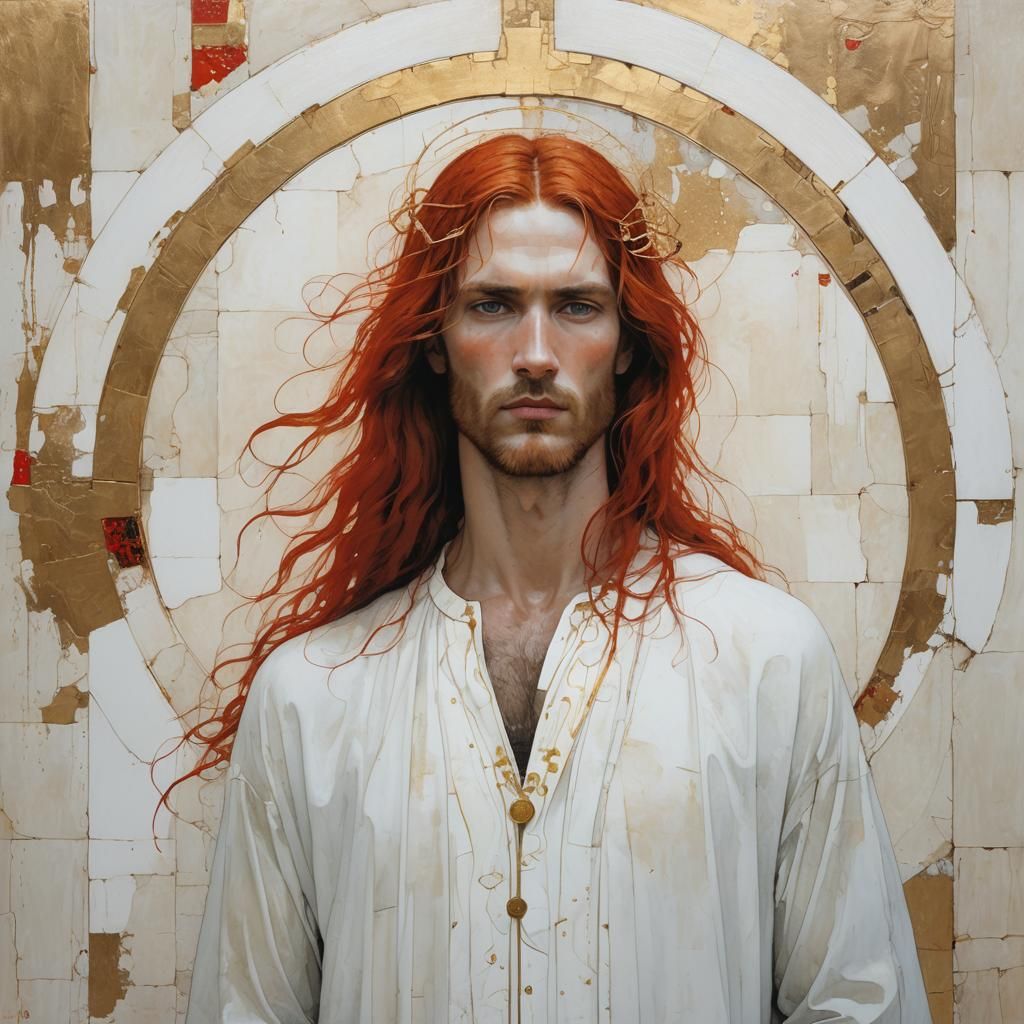 Handsome Man with Red Hair and Golden Halo