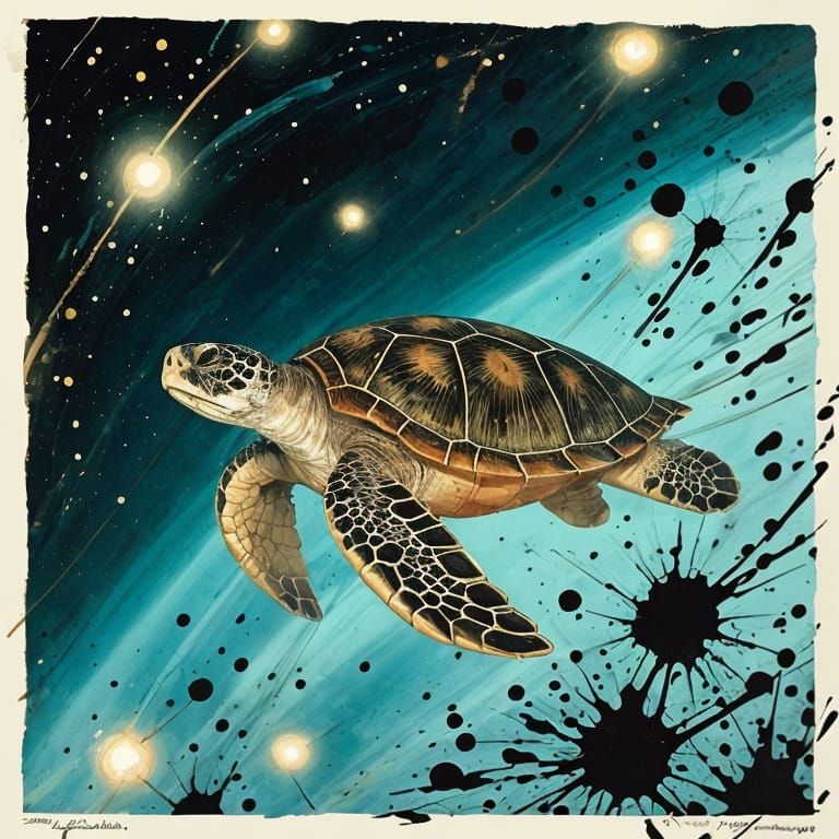 Cosmic Turtle Soaring Through Starry Expanse
