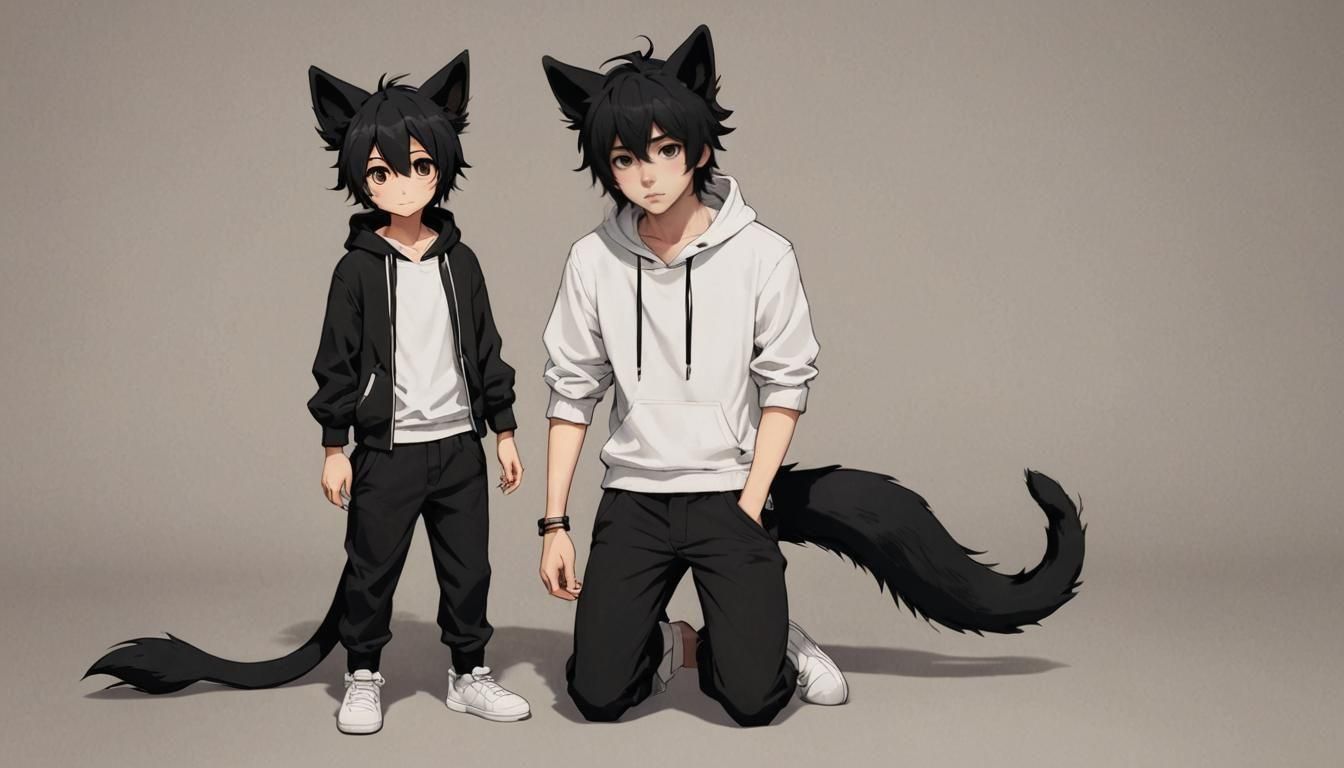 Cute Furry Boy with Black Ears and Tail