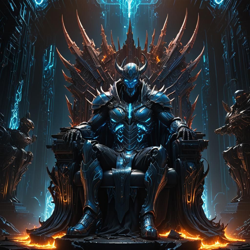 Cyber Demon on Throne in Art Deco Style