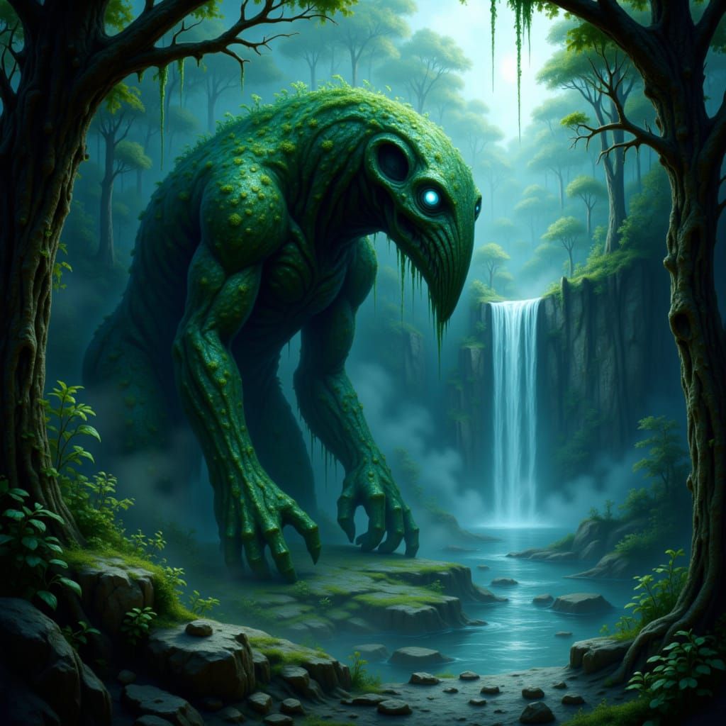 Moss Golem Guardian of the Jungle Waterfall