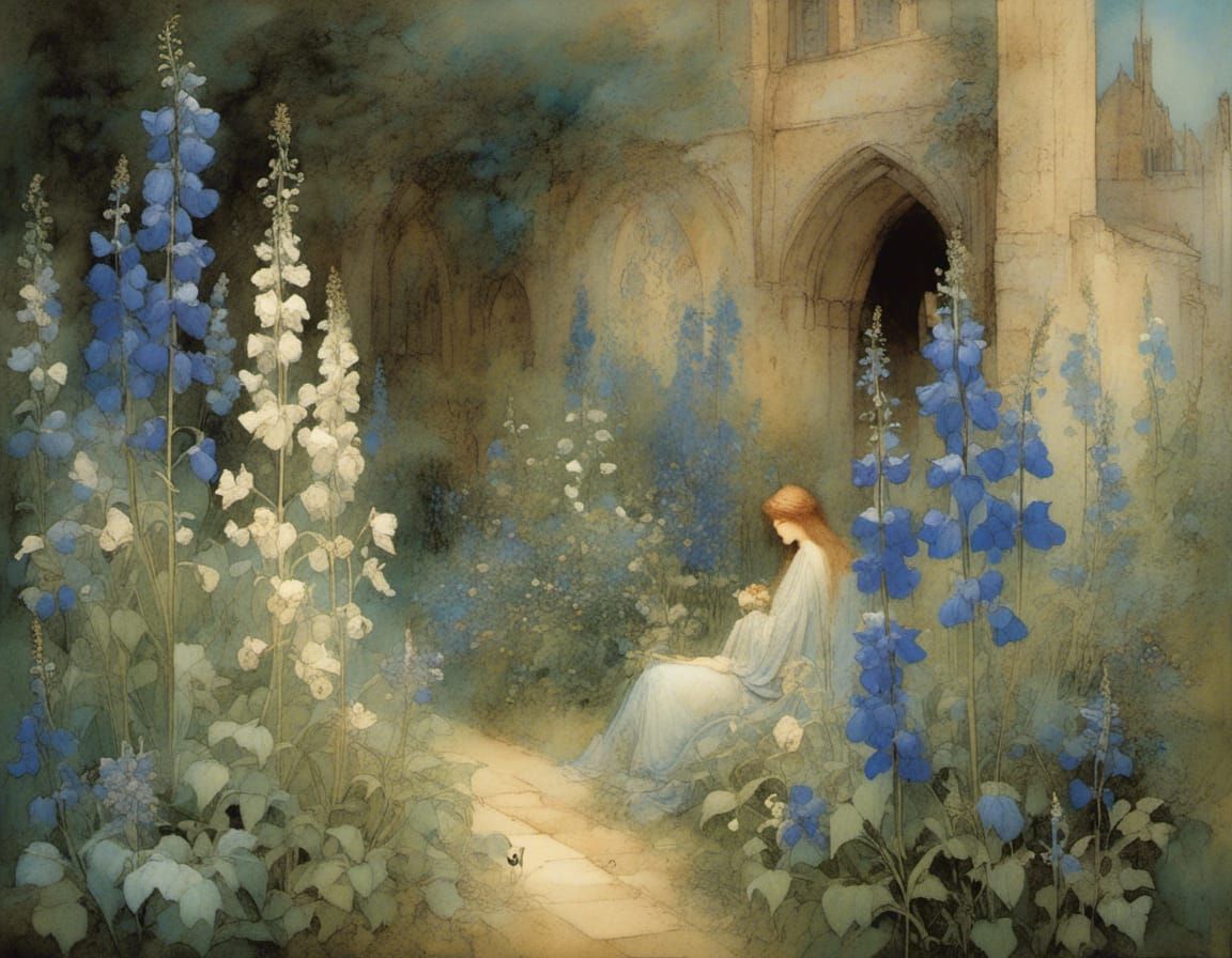 Delphinium and Monkshood in Monastery Garden