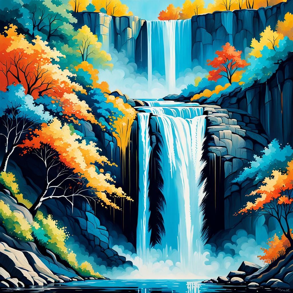 Abstract Waterfall Art in Complementary Colors