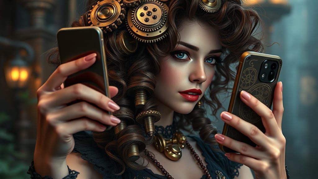 Steampunk Socialite Captured in Dreamlike Selfie