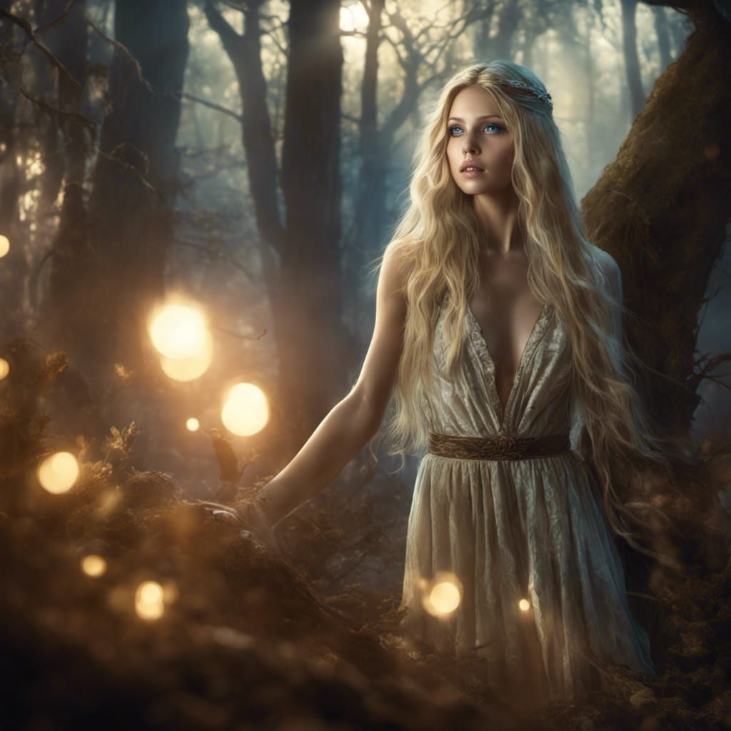 Girl in Moonlight Forest, Detailed Photography
