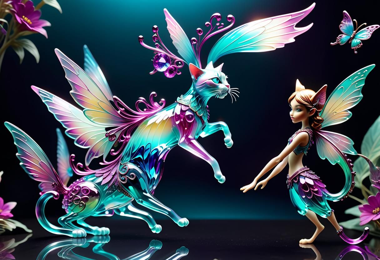 Crystal Fairy Rides Cat in Airbrush 3D