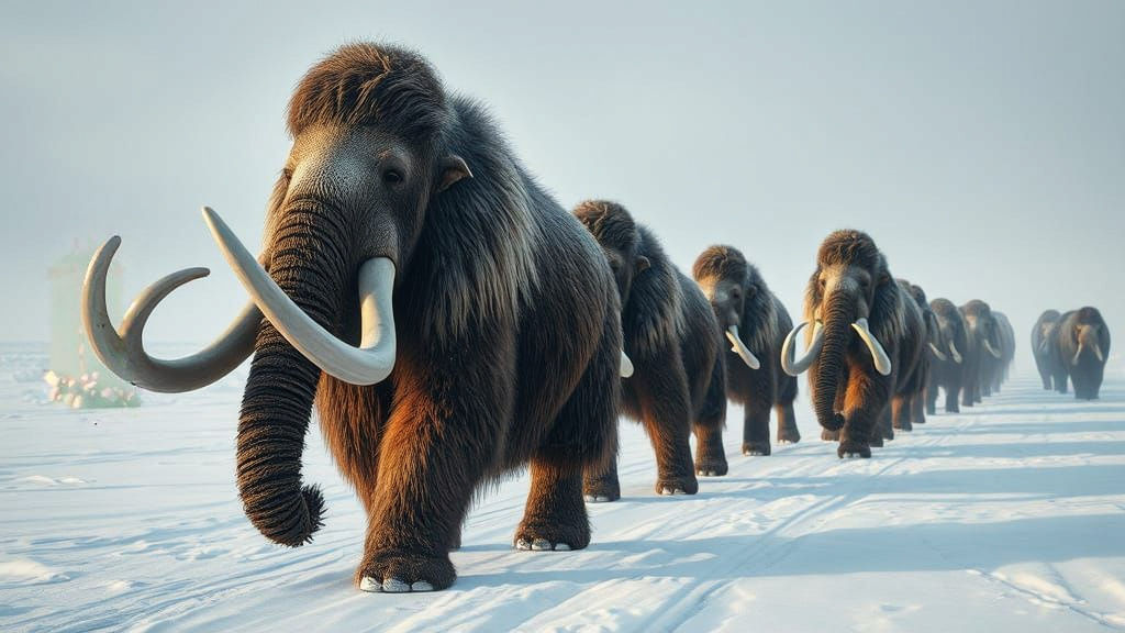Woolly Mammoth Migration in Detailed Digital Painting Style