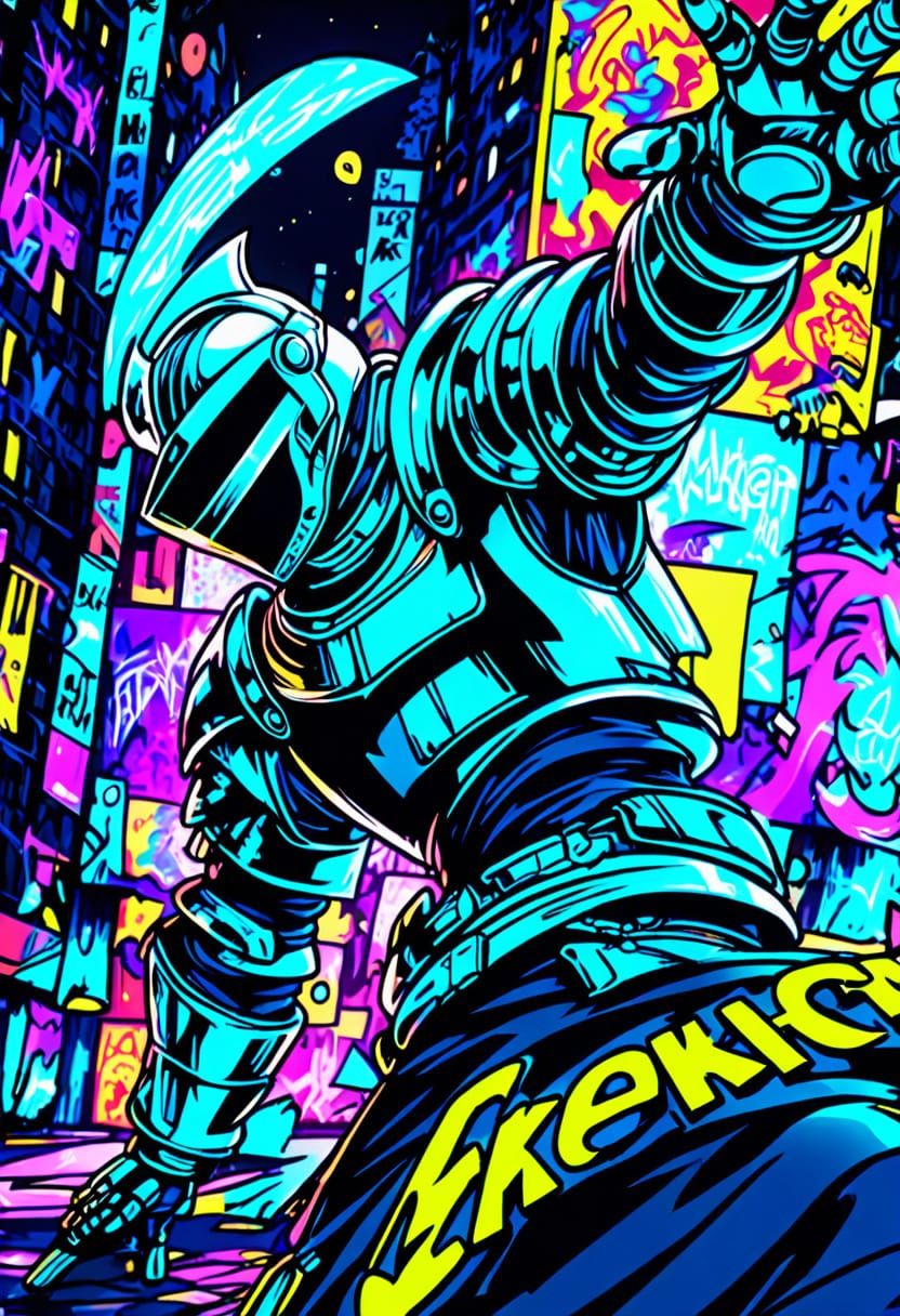 Knight Breakdancing in Comic Book Style