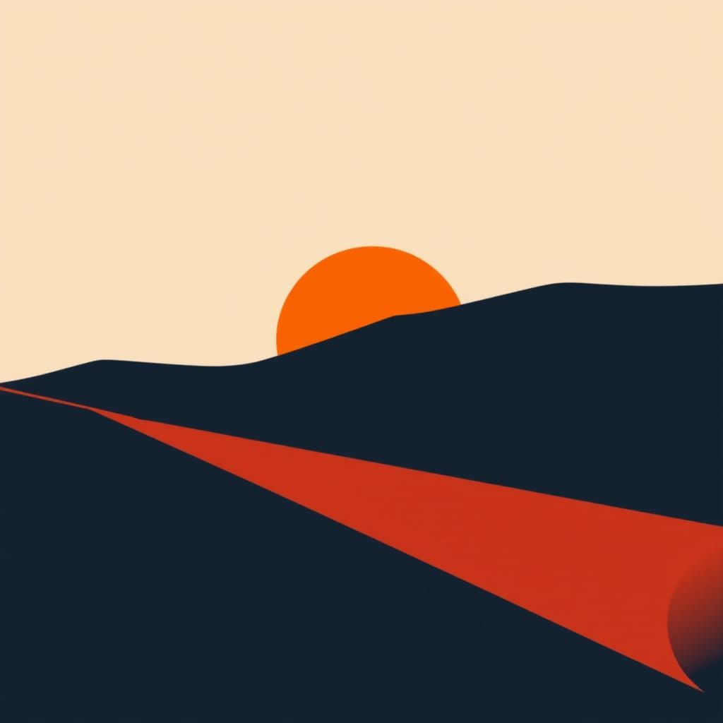 Geometric Sunset in Orange and Indigo, Bauhaus Style