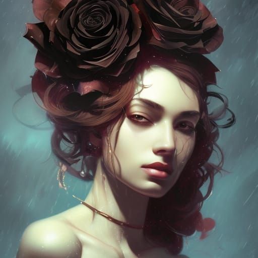 Attractive Black Rose Portrait in Hyperdetailed Style