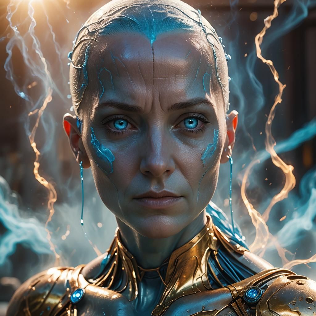 Female Dr. Manhattan Portrait in Dystopian Setting