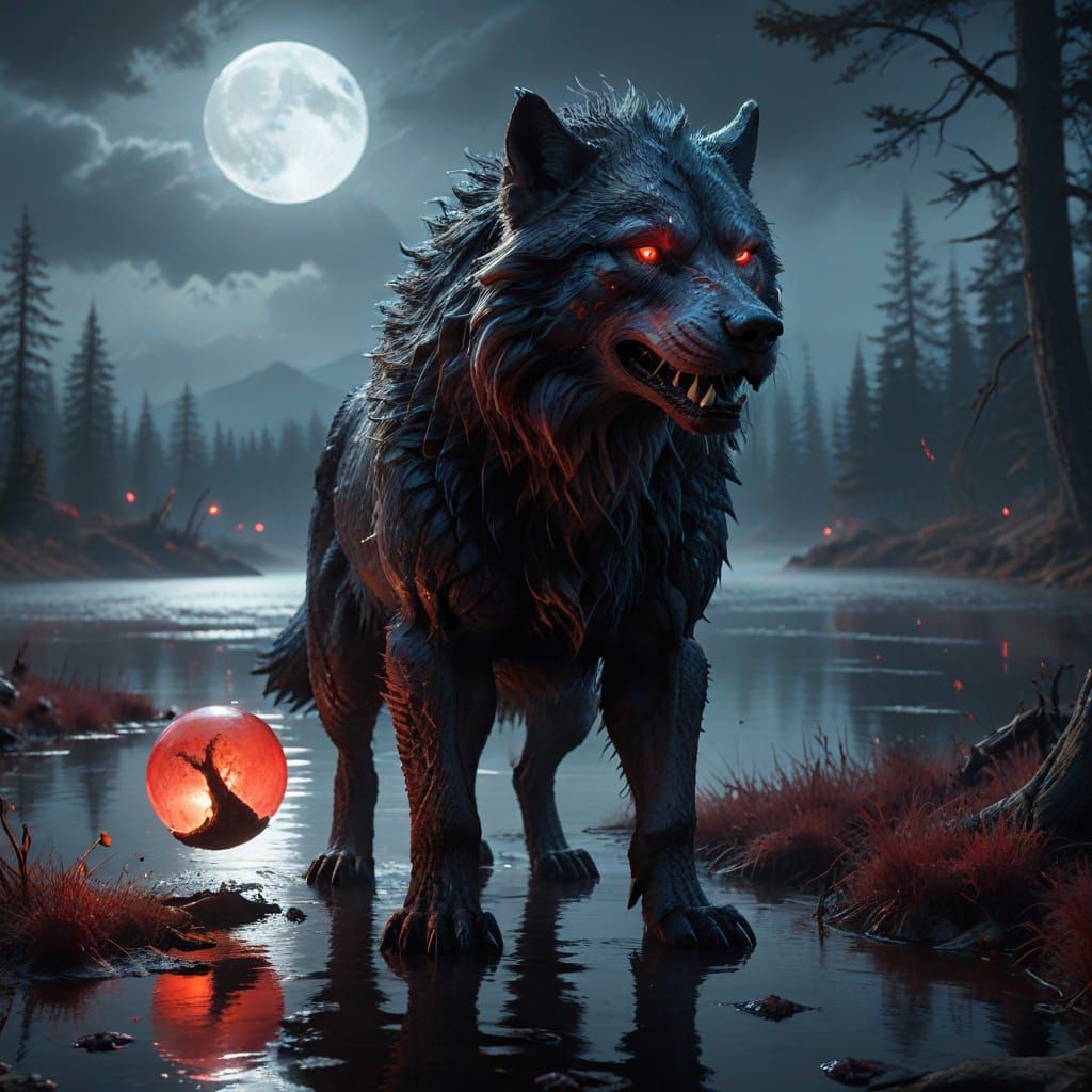 Colossal Dire Wolf by Misty Twilight Lake