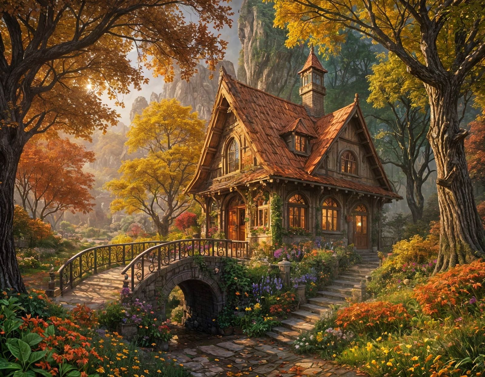 Autumnal Garden Oasis in Vibrant Colors