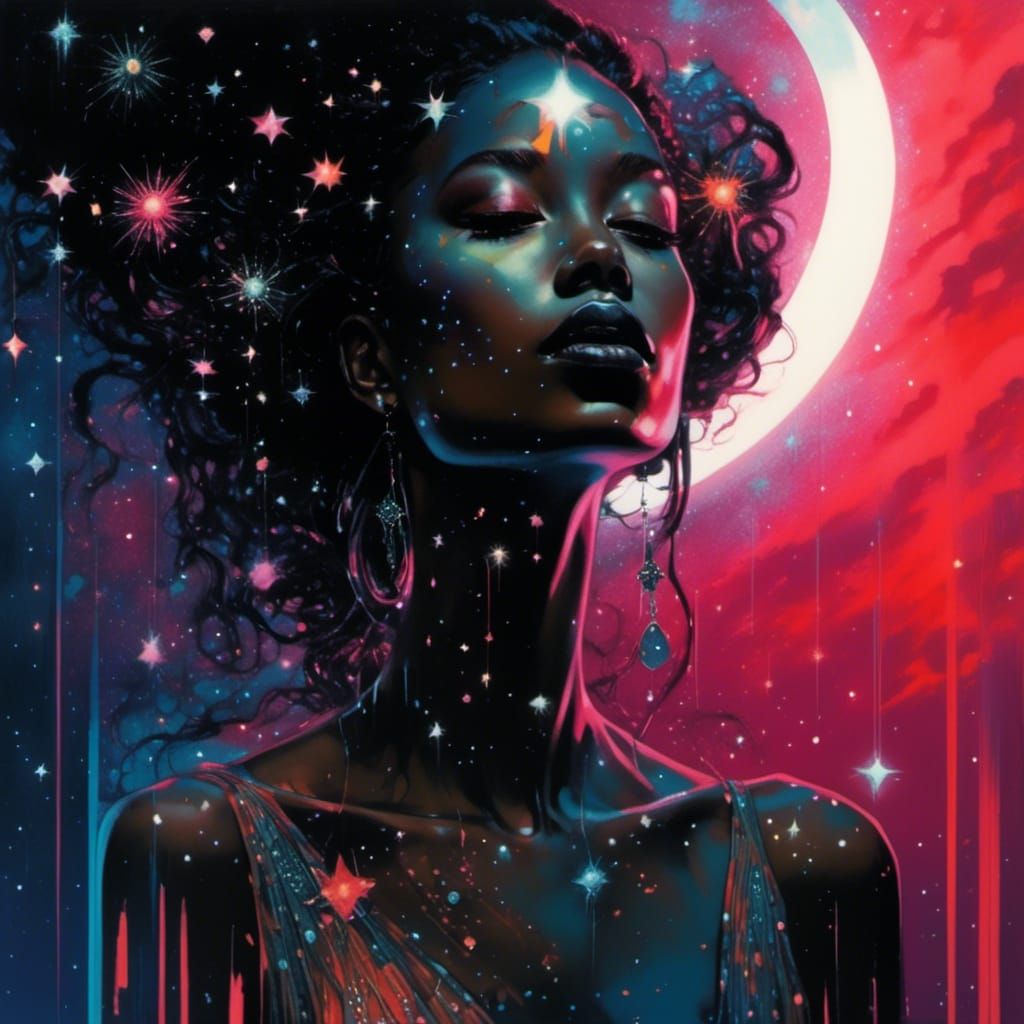 Ethereal Cosmic Goddess Portrait in Double Exposure