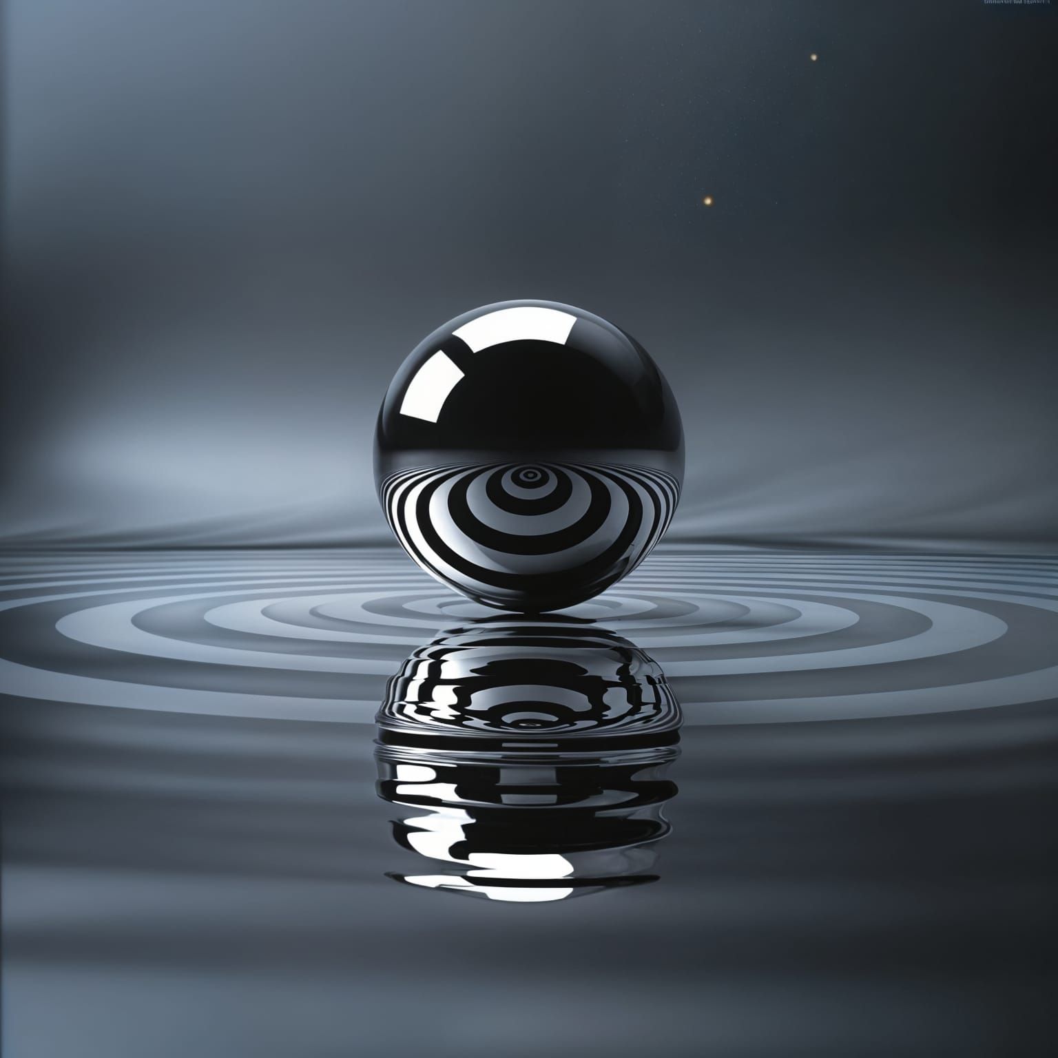 Chrome Sphere Optical Illusion on Mirrored Surface