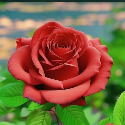 Red Rose Postage Stamp in Classic Realism Style