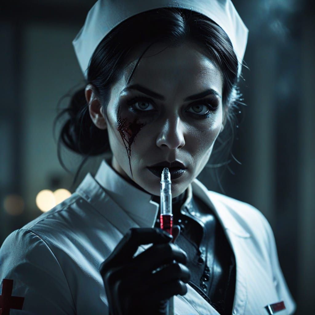 Gothic Nurse of Dark Despair in Ominous Shadows