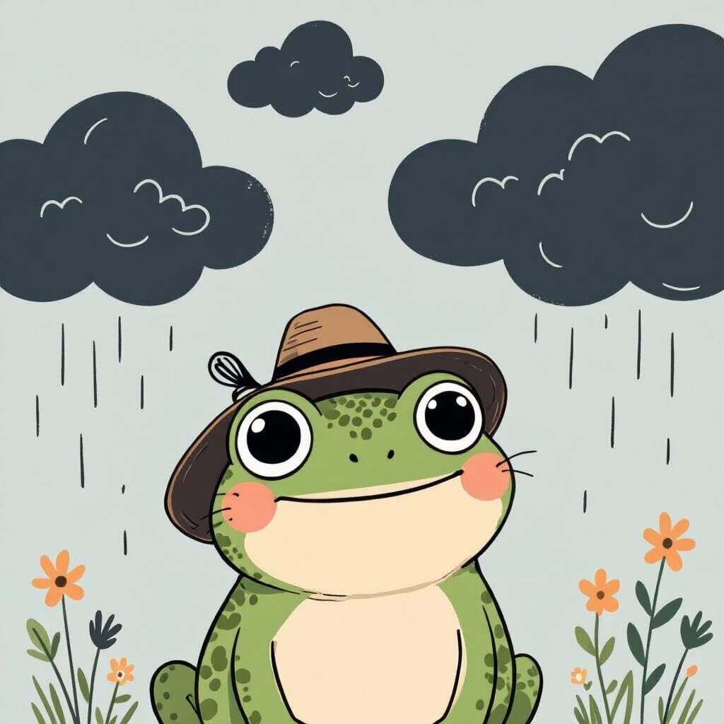 Adorable Frog Anticipates Rain in Beatrix Potter Style