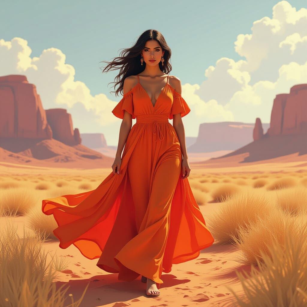 Woman in Desert Landscape Concept Art