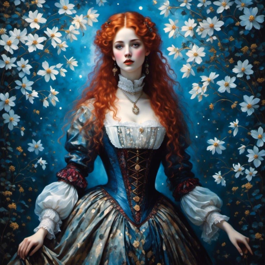 Victorian Redhead in Midnight Garden Portrait
