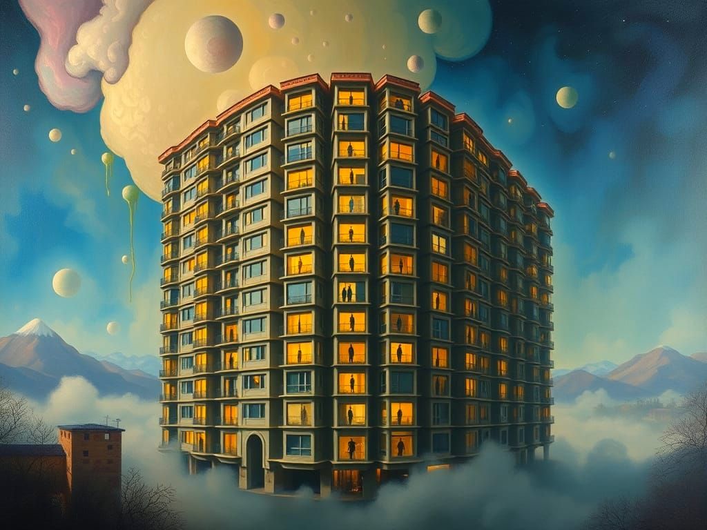 Surreal Desert Condominium as a Snake in Impasto Gouache