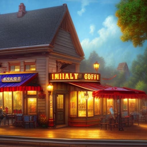 American Cafe Exterior as Detailed Matte Painting