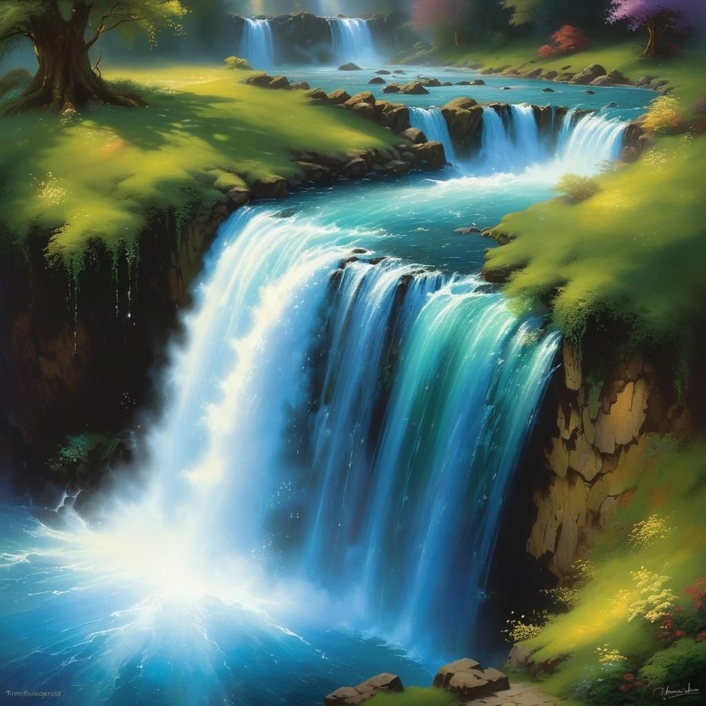 Glowing Magical Waterfall in Ethereal Fantasy Style
