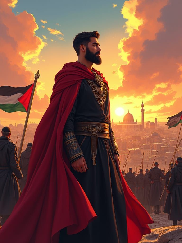 Heroic Middle Eastern Leader in Anime Style