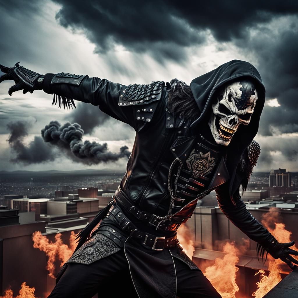 Metalhead Screams as City Burns: Cinematic Scene