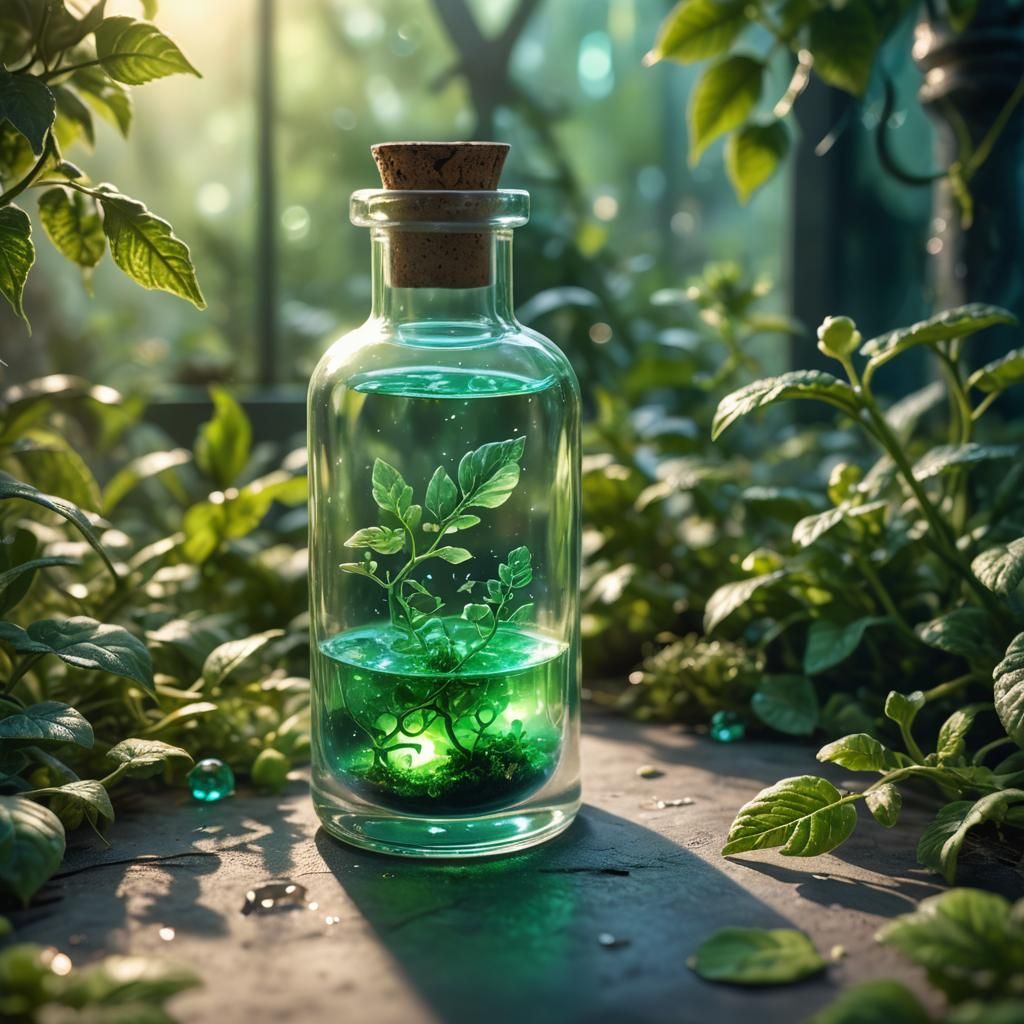 Ebullient Green Potion in Glass Vial: Fantasy Realism