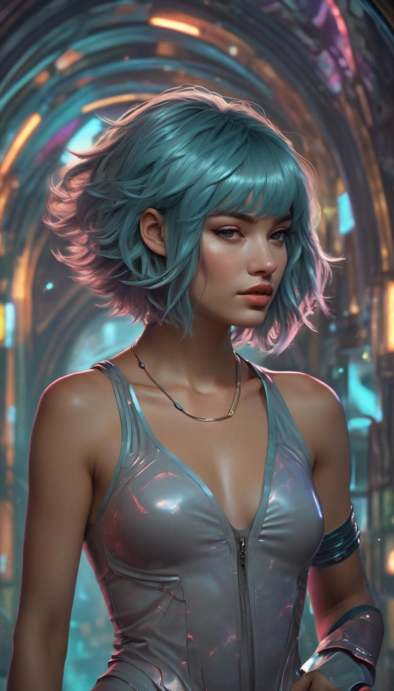 Neptune's Aqua chin length bob hair