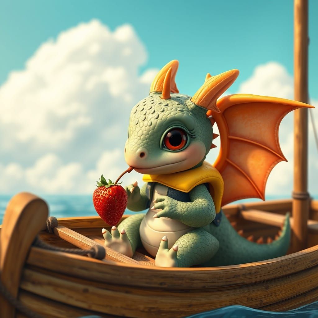 Whimsical Baby Dragon Sails the Sky in a Vibrant Aesthetic